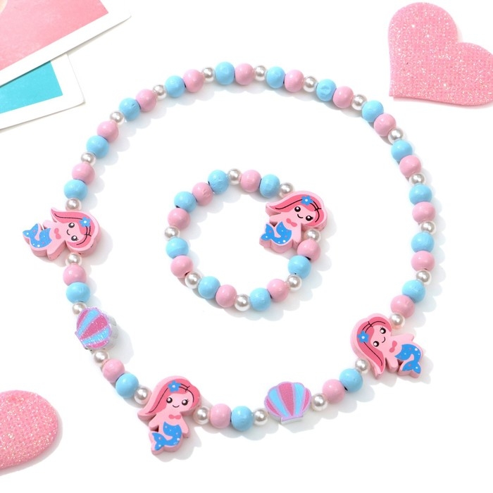Набор детский «Выбражулька» 2 предмета: бусы, браслет, русалочки, цветной Набор детский «Выбражулька» 2 предмета: бусы, браслет, русалочки, цветной