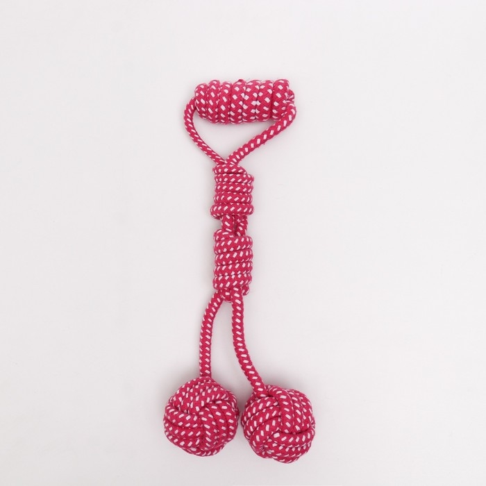 Игрушка канатная с ручкой и мячами Игрушка канатная с ручкой и мячами "Дуэт", до 35 см, до 180 г, ярко-розовая/белая