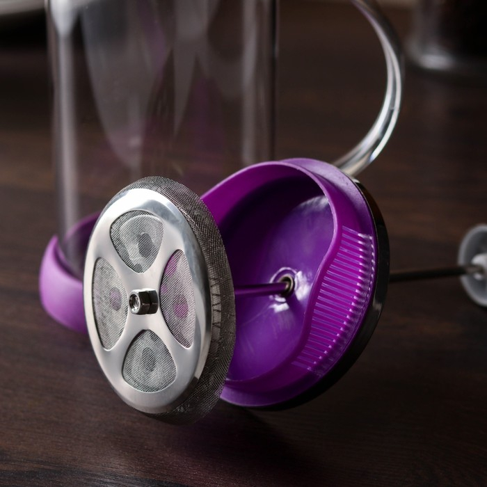 Чайник заварочный френч - пресс «Келли», 600 мл, стекло, цвет сиреневый Чайник заварочный френч - пресс «Келли», 600 мл, стекло, цвет сиреневый