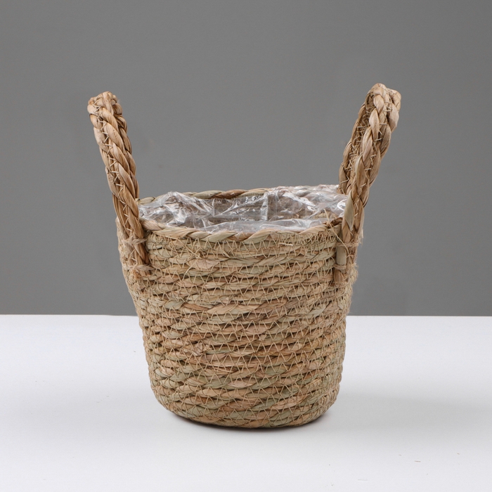 Кашпо плетеное  Кашпо плетеное "Сафари" с ручками, 15,5х15,5х13,5 см, натуральный