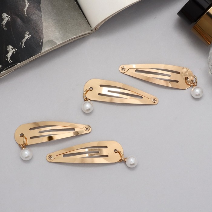 Невидимка для волос  Невидимка для волос "Офелия" (набор 4 шт) бусинка, 4,5 см, золото