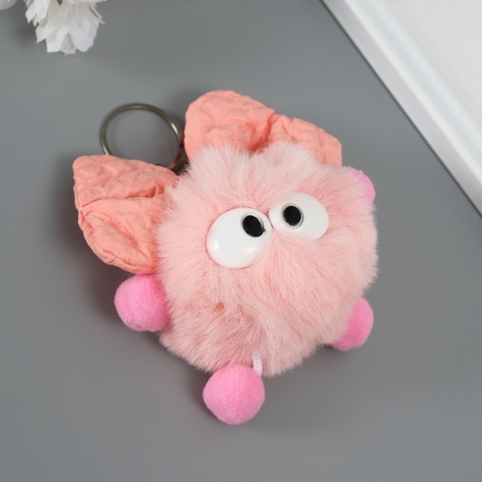 Пушистик на кольце Пушистик на кольце "Мася с большим бантом" персиковый 12х8х8 см