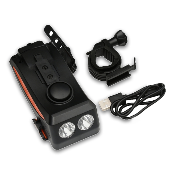 Фонарь велосипедный передний аккумуляторный, водонепроницаемый, 3 режима, с сигналом