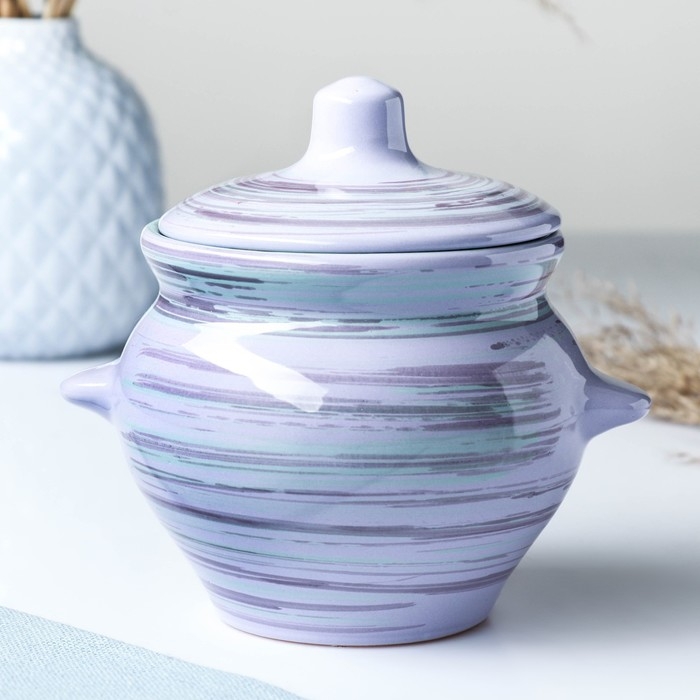 Горшок керамический для запекания №5 с ручками, 0,5л / 10х10,5см, лаванда Горшок керамический для запекания №5 с ручками, 0,5л / 10х10,5см, лаванда