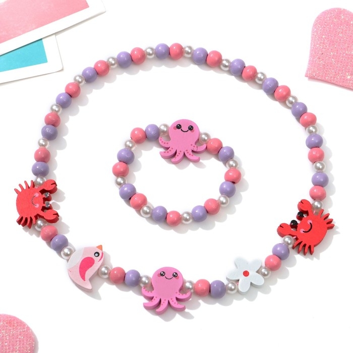 Набор детский «Выбражулька» 2 предмета: бусы, браслет, подводный мир, цветной Набор детский «Выбражулька» 2 предмета: бусы, браслет, подводный мир, цветной