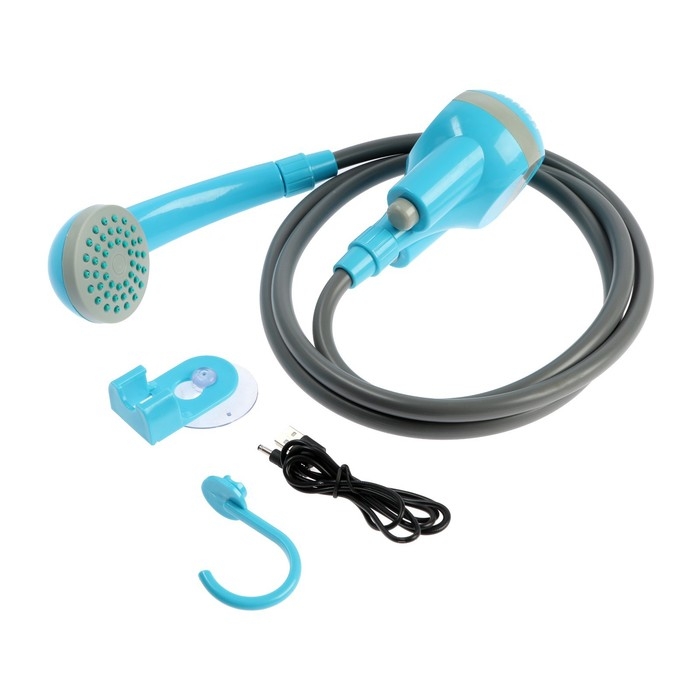 Портативный походный душ ZEIN: лейка, шланг, помпа с USB-кабелем, держатель, крючок Портативный походный душ ZEIN: лейка, шланг, помпа с USB-кабелем, держатель, крючок