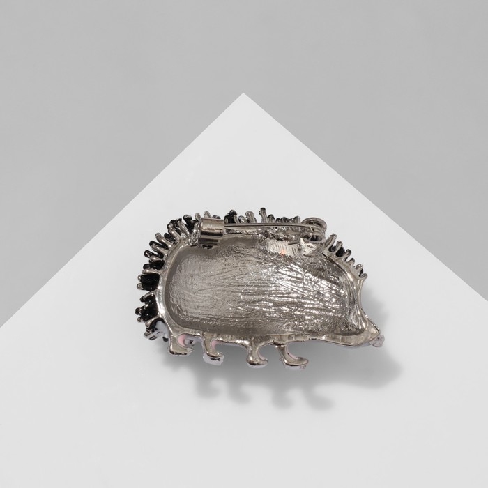 Брошь «Ёжик» лесной, цвет чёрно-белый в серебре