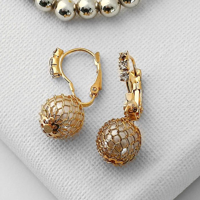 Серьги с жемчугом «Шарик в сетке», цвет МИКС Серьги с жемчугом «Шарик в сетке», цвет МИКС