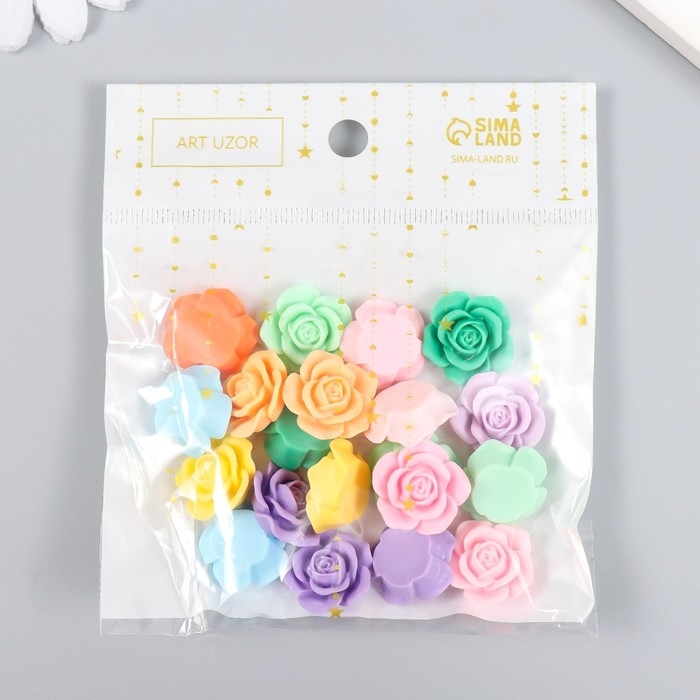 Декор для творчества пластик Декор для творчества пластик "Разноцветные розочки" набор 20 шт 1,8х1,8х1,8 см