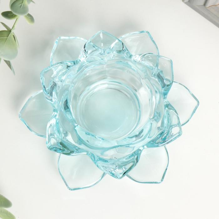 Подсвечник стекло на 1 свечу Подсвечник стекло на 1 свечу "Лотос" голубой 5,5х12х12 см