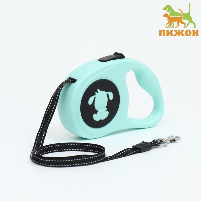 Рулетка с принтом Рулетка с принтом "Щенок", 5 м, чёрно-мятная