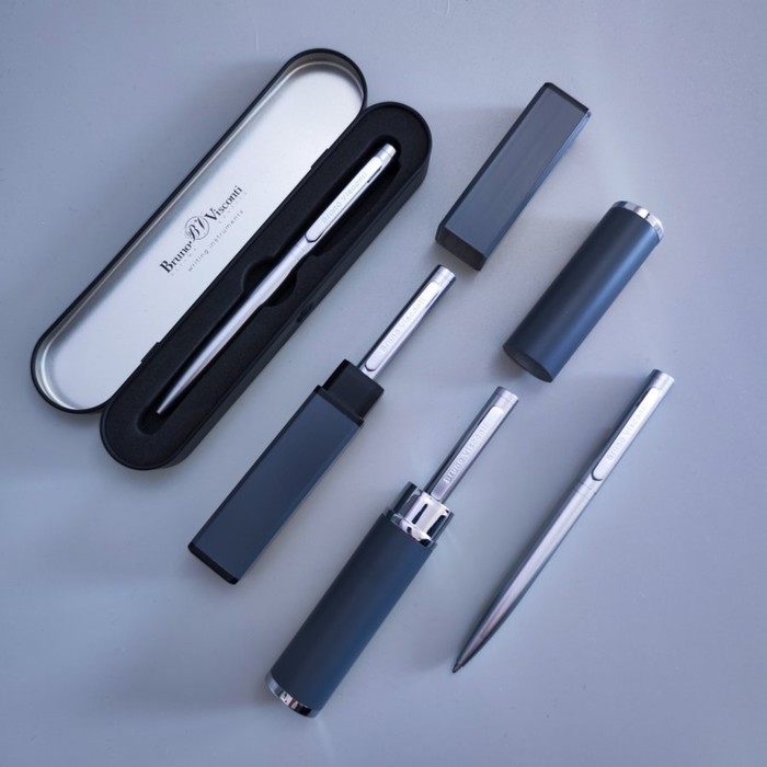 Ручка шариковая поворотная, 1.0 мм, BrunoVisconti FIRENZE, стержень синий, металлический корпус Soft Touch серебристый, в тубусе Ручка шариковая поворотная, 1.0 мм, BrunoVisconti FIRENZE, стержень синий, металлический корпус Soft Touch серебристый, в тубусе