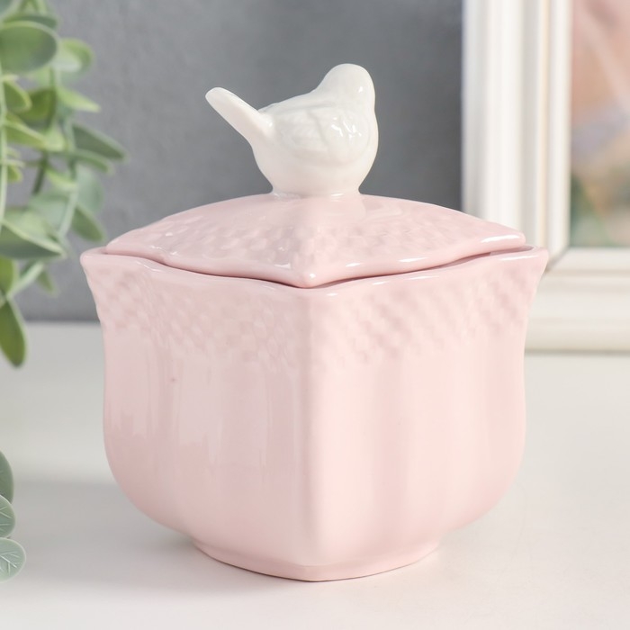 Шкатулка керамика Шкатулка керамика "Белый воробей. Фигурная" розовая 10,9х8,2х8,2 см