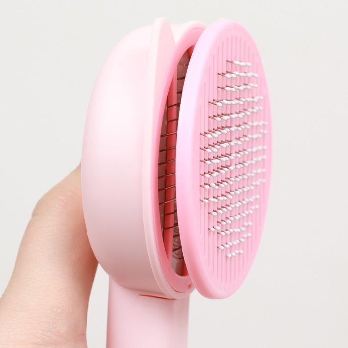 Пуходёрка пластиковая  Пуходёрка пластиковая "Кошка" с функцией самоочистки, 8,5 х 20 см, розовая