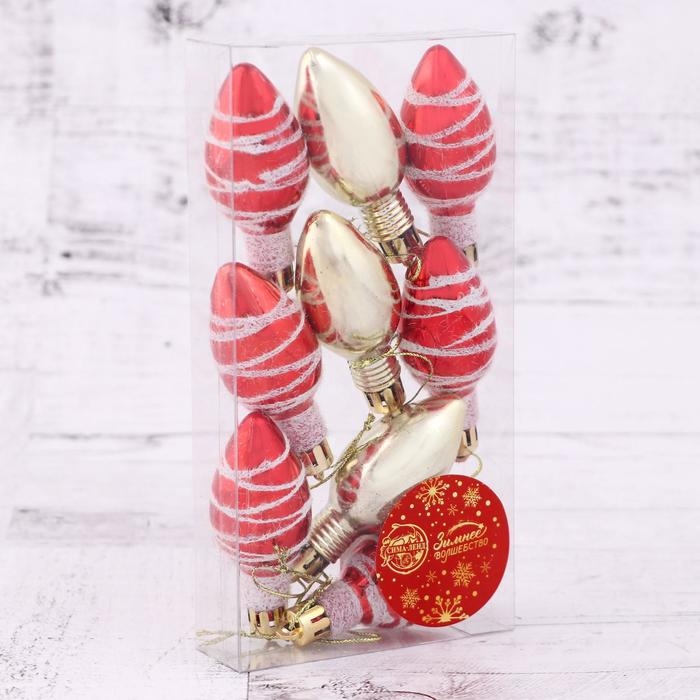 Украшение ёлочное Украшение ёлочное "Лампочка - полосы" (набор 9 шт) 3х6 см, микс