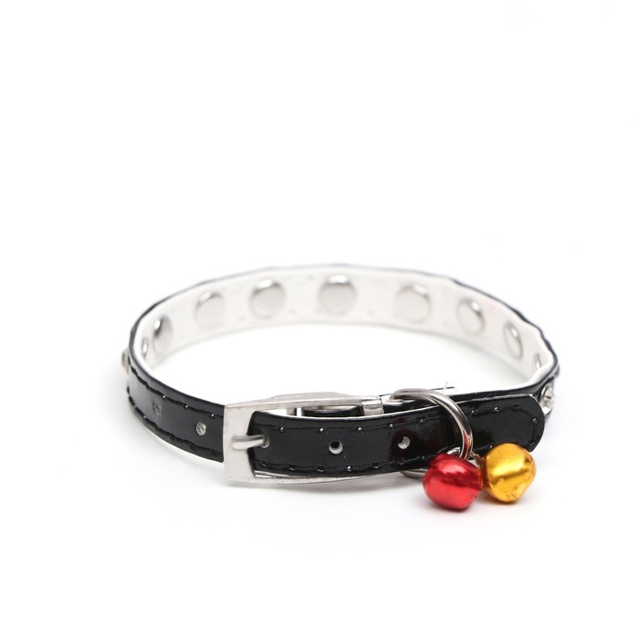 Ошейник с круглыми стразами, 28 х 1 см, ОШ 21-25 см, искусств. кожа, чёрный Ошейник с круглыми стразами, 28 х 1 см, ОШ 21-25 см, искусств. кожа, чёрный