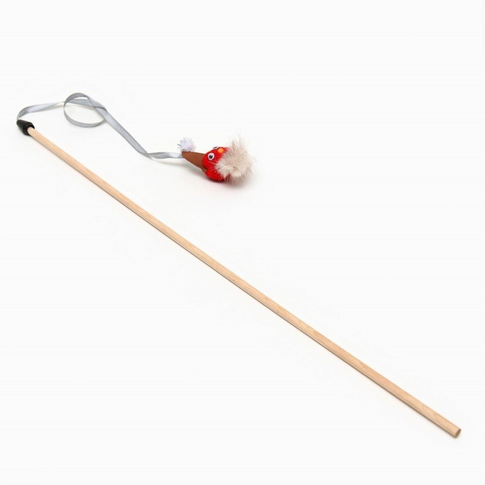 Дразнилка-удочка  Дразнилка-удочка "Гномик" на деревянной палочке для кошек, красный,