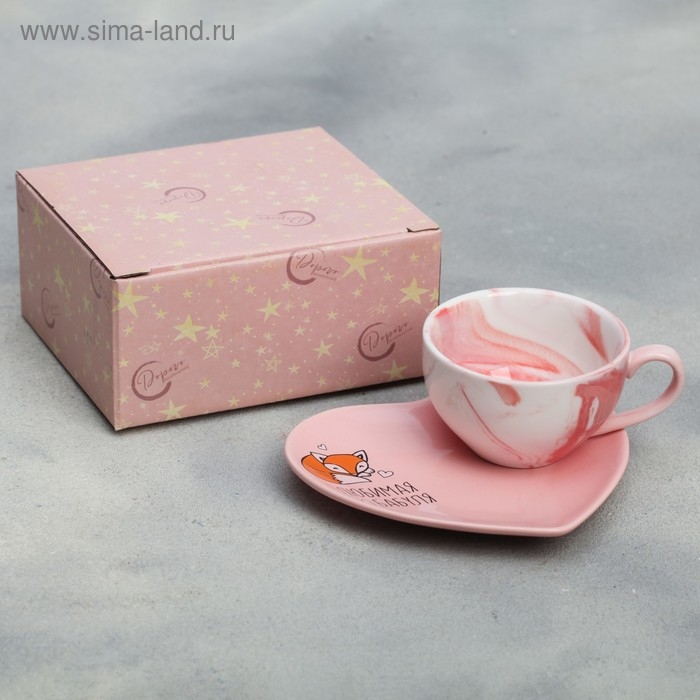 Подарочный набор керамический «Любимая бабушка»: кружка 120 мл, блюдце, цвет розовый