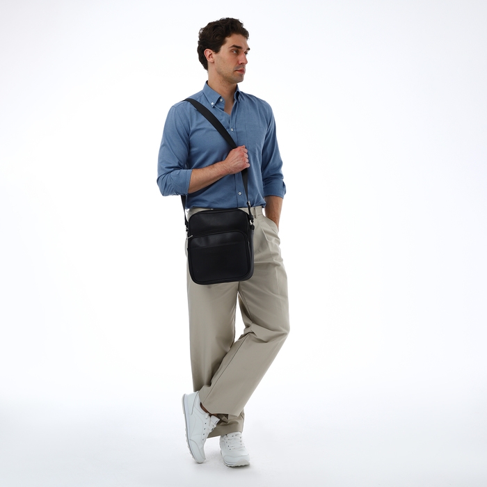 Сумка мужская через плечо TEXTURA, искусственная кожа, цвет чёрный Сумка мужская через плечо TEXTURA, искусственная кожа, цвет чёрный