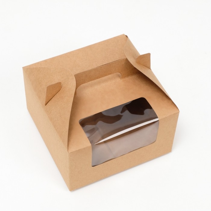 Коробка складная, с окном и ручкой, крафтовая, 16 х 16 х 9 см Коробка складная, с окном и ручкой, крафтовая, 16 х 16 х 9 см