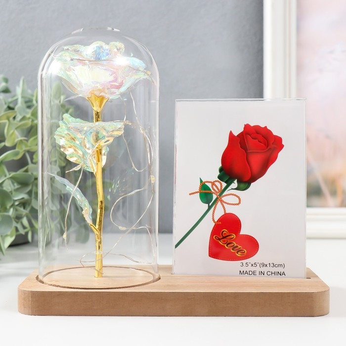 Фоторамка 9х13 см свет  Фоторамка 9х13 см свет "Голография. Роза в колбе" от батареек 2хLR1130 9,8х19,5х18 см