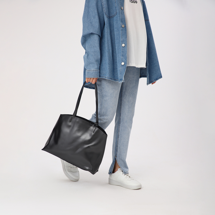 Сумка-тоут на молнии, наружный карман, цвет графит