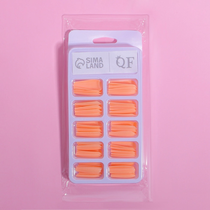 Накладные ногти, 100 шт, форма балерина, в контейнере, цвет персиковый Накладные ногти, 100 шт, форма балерина, в контейнере, цвет персиковый