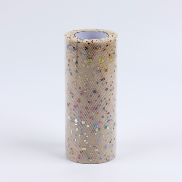 Фатин с разноцветными блёстками, 15 см, 11 ± 1 г/кв.м, 23 ± 1 м, цвет бежевый №4 Фатин с разноцветными блёстками, 15 см, 11 ± 1 г/кв.м, 23 ± 1 м, цвет бежевый №4