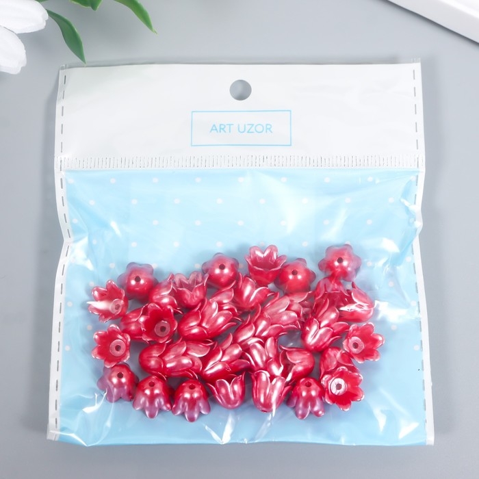 Бусины для творчества пластик Бусины для творчества пластик "Цветок ландыша жемчужный" набор 40 шт красный 1х0,9х0,9 см