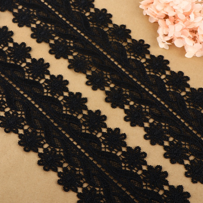 Кружево гипюровое, 80 мм × 6,8 ± 0,5 м, цвет чёрный Кружево гипюровое, 80 мм × 6,8 ± 0,5 м, цвет чёрный