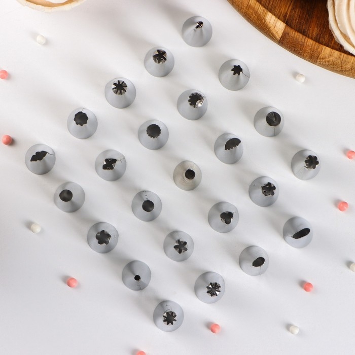 Набор насадок кондитерских, d=1,5 см, 24 шт, в кейсе, насадки МИКС Набор насадок кондитерских, d=1,5 см, 24 шт, в кейсе, насадки МИКС