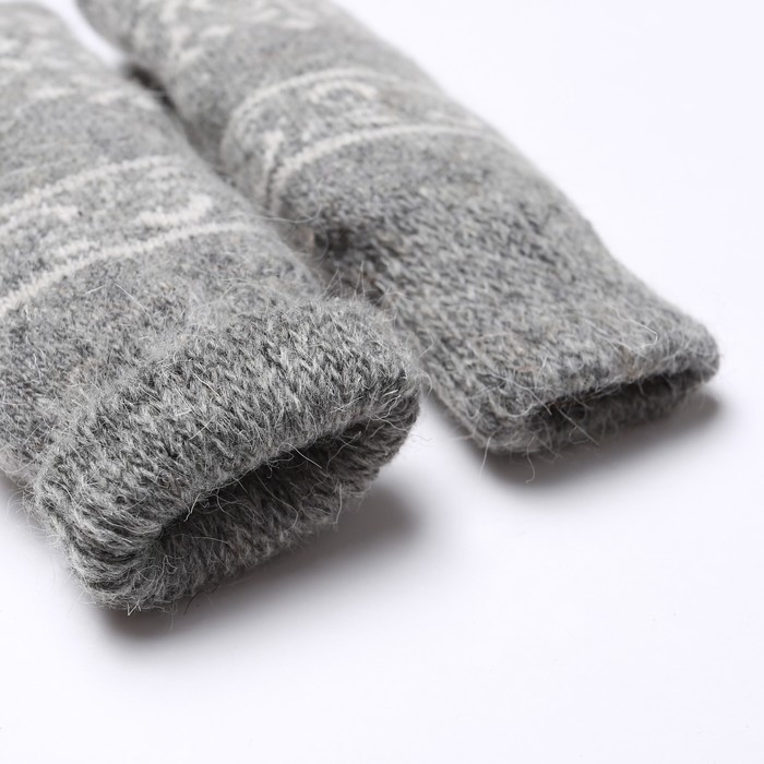 Варежки женские шерстяные, цвет серый/белый, размер 20-22 Варежки женские шерстяные, цвет серый/белый, размер 20-22