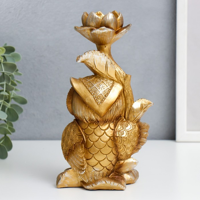 Подсвечник полистоун подставка  Подсвечник полистоун подставка "Филин Генрих пучеглазый с цветком" бронза 21х8,5х12 см