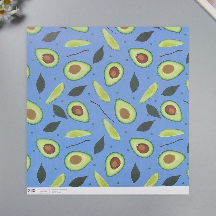Бумага для скрапбукинга Бумага для скрапбукинга "Авокадо" плотность 180 гр набор 5 шт 30,5х32 см