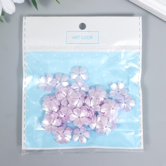 Бусины для творчества пластик Бусины для творчества пластик "Цветочек жемчужный" набор 40 шт сиреневый 1,5х1,5 см