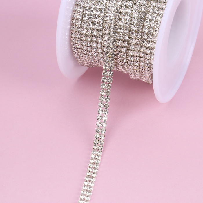 Цепь со стразами, 2 ряда, металл, стекло, 4 мм, 4,5 ± 0,5 м, цвет серебряный Цепь со стразами, 2 ряда, металл, стекло, 4 мм, 4,5 ± 0,5 м, цвет серебряный