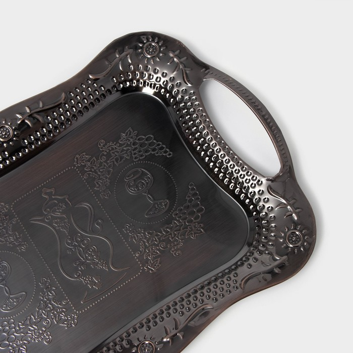 Поднос из нержавеющей стали с ручками «Изобилие», 38×25×2,5 см, цвет бронзовый Поднос из нержавеющей стали с ручками «Изобилие», 38×25×2,5 см, цвет бронзовый