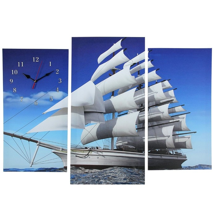 Часы-картина настенные, модульные  Часы-картина настенные, модульные "Фрегат", бесшумные, 60 х 80 см, триптих