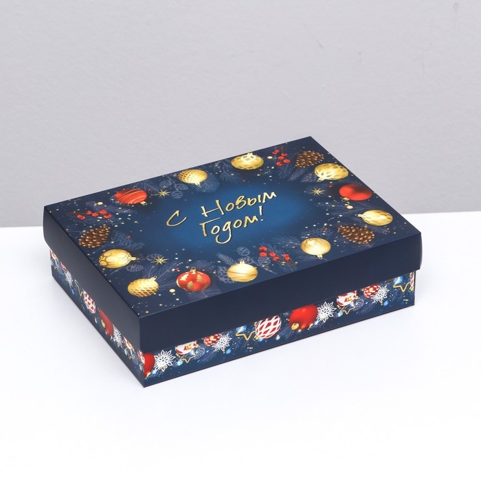 Новый год. Коробка подарочная новогодняя складная, крышка-дно, Новый год. Коробка подарочная новогодняя складная, крышка-дно, "Елочные игрушки", 21 х 15 х 5,7 см