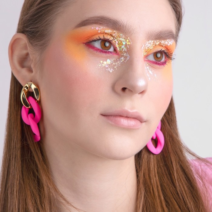 Серьги пластик «Цепь» дива, цвет ярко-розовый в золоте Серьги пластик «Цепь» дива, цвет ярко-розовый в золоте