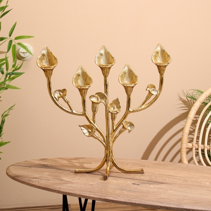 Подсвечник на 5 свечей  Подсвечник на 5 свечей "Цветы" алюминий 47х25х46 см