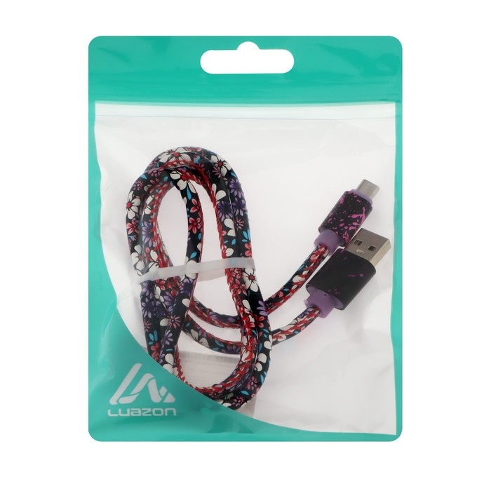 Кабель Luazon, microUSB - USB, 2.4 A, 1 м, оплётка экокожа, разноцветный Кабель Luazon, microUSB - USB, 2.4 A, 1 м, оплётка экокожа, разноцветный