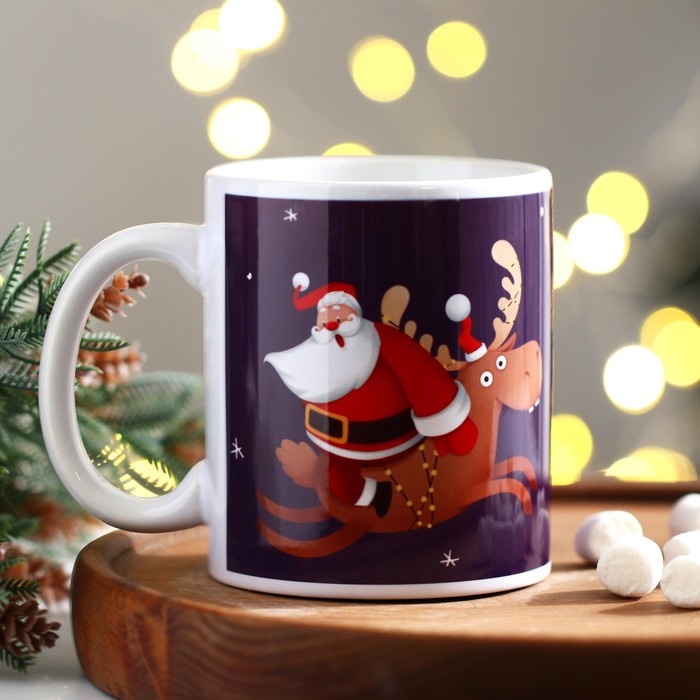 Кружка новогодняя керамическая «ХО-ХО», 320 мл, цвет белый