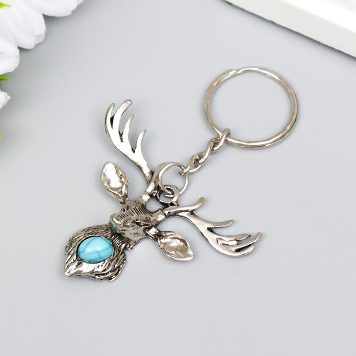 Брелок металл Брелок металл "Олень с бирюзовым камешком" серебро 4х4,8 см