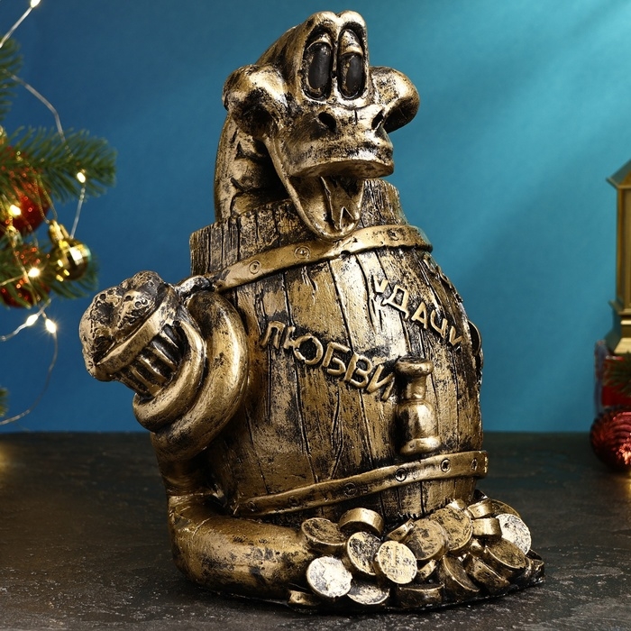 Копилка Копилка "Удав в бочке" черное золото, 18х23х20см