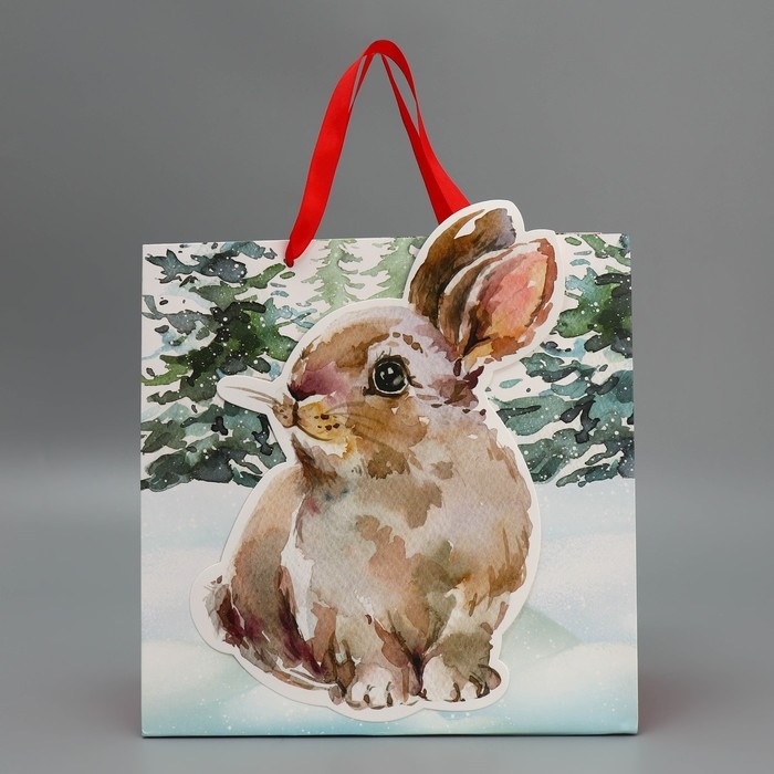 Пакет подарочный новогодний &laquo;Зайчик&raquo;, 30 х 30 х 15 см, Новый год