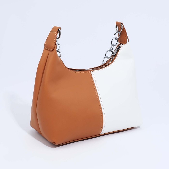 Сумка-багет на молнии, цвет белый/коричневый Сумка-багет на молнии, цвет белый/коричневый