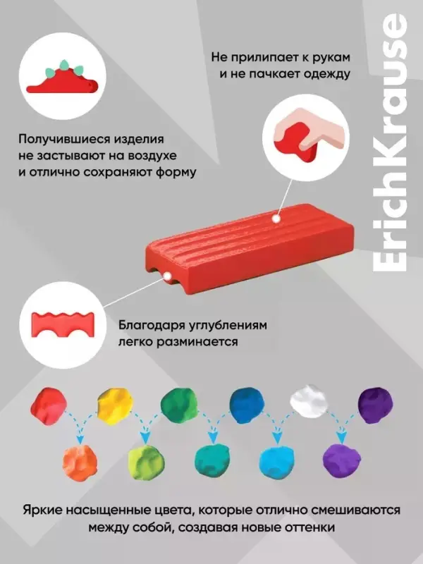 Пластилин 12 цветов ErichKrause Prima Cat, со стеком