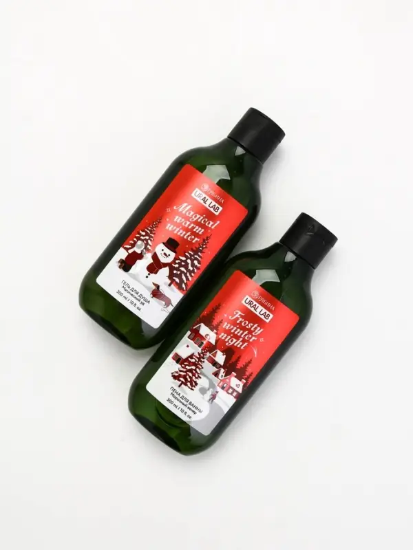 Подарочный набор новогодний: гель для душа, пена для ванны и мочалка, URAL LAB