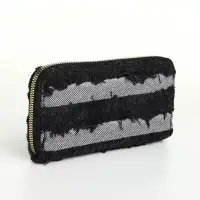 Кошелёк женский на молнии, 20&times;2&times;10 см, джинсовый, в полоску, чёрный